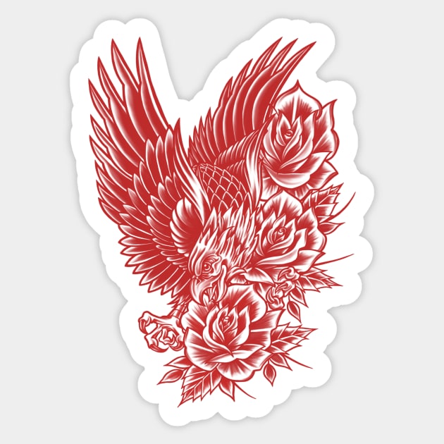 Eagle and Roses 1.4 Sticker by 341tattoos